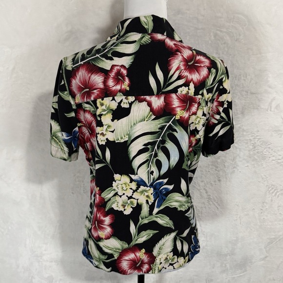 Vintage Bill Blass 100% Pure Silk Hawaiian Button Down Shirt Size M Hibiscus 90s - Picture 5 of 13
